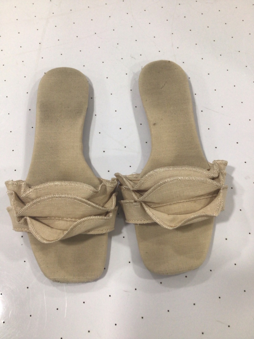 Women's Beige Ruffle Slide Sandals